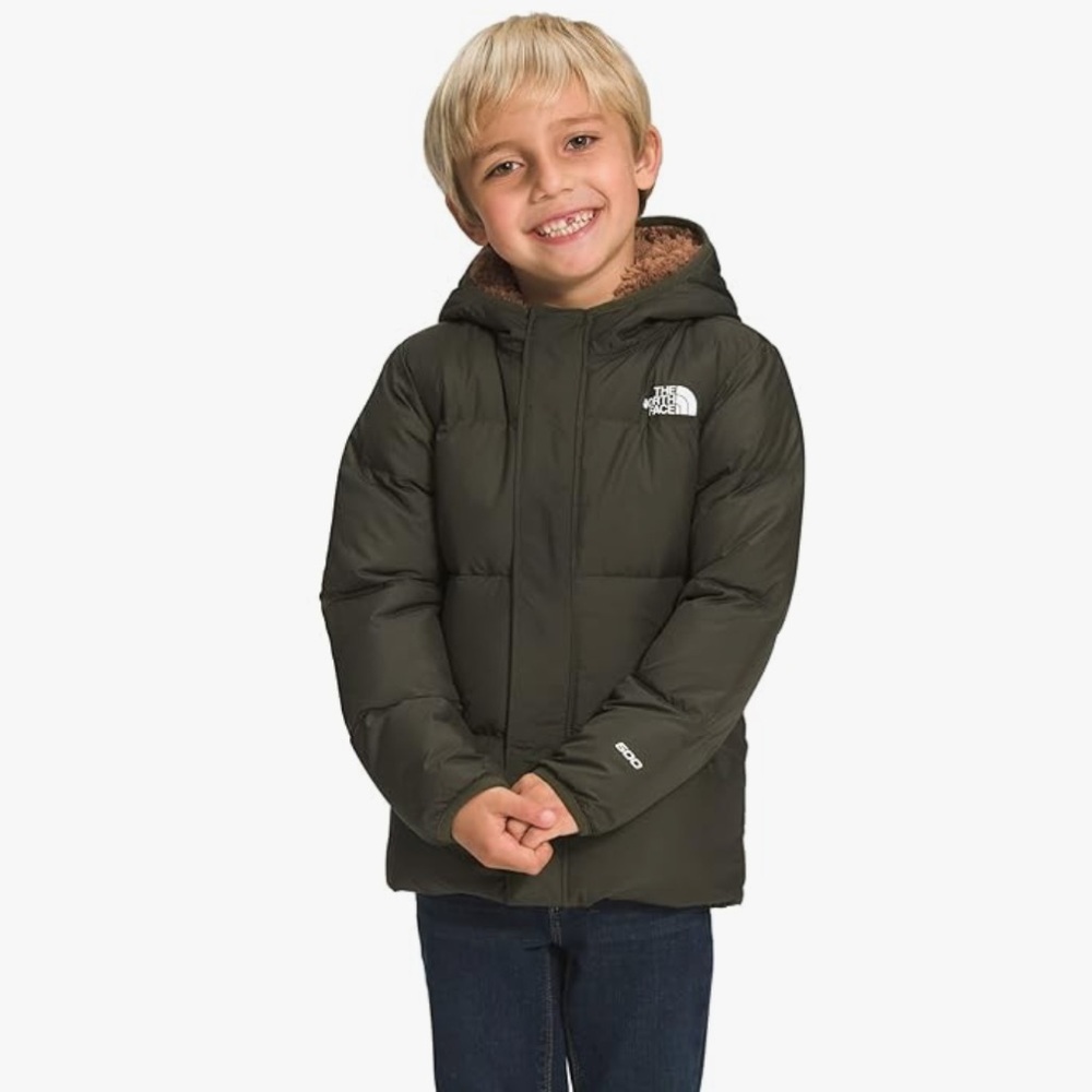 The North Face Kids down Green taupe Hooded Jacket
